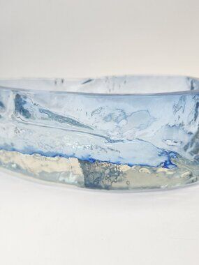Kaj Blomqvist Signed Blue Art Glass Bowl Scandinavian Studio Organic Form 7"